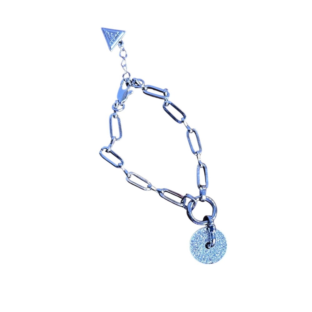 Guess Silver Chain Bracelet with Rhinestone Charm and Logo Triangle‎